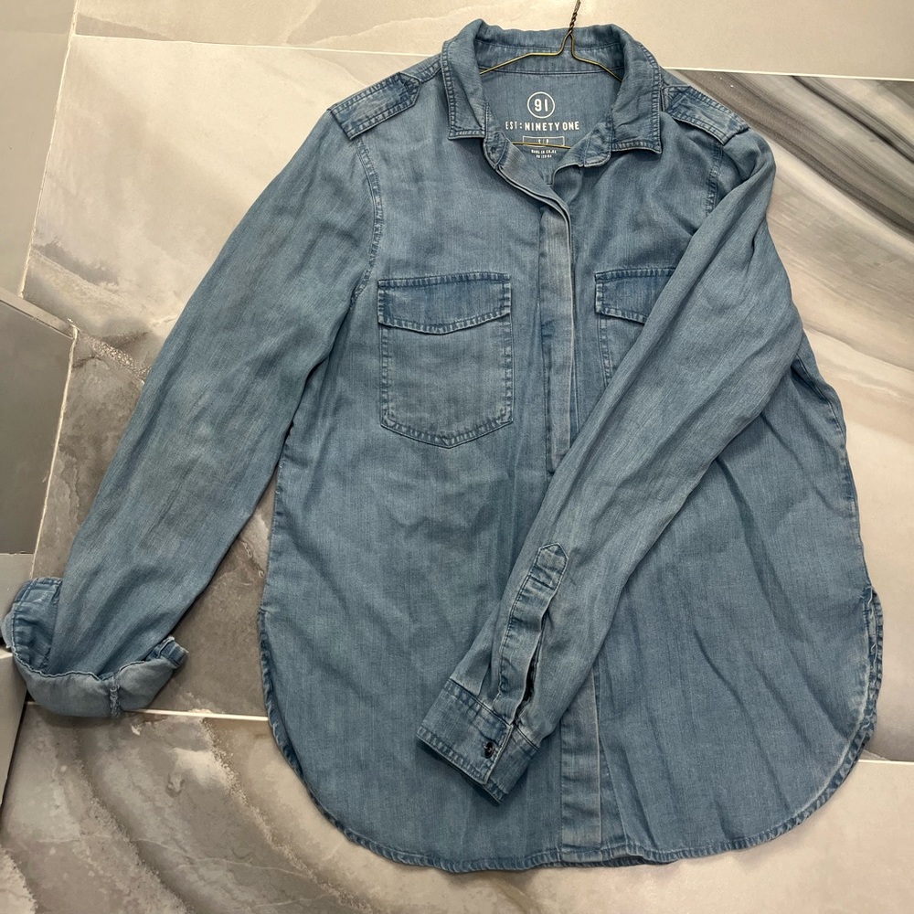 Denim long sleeve button down shirt
